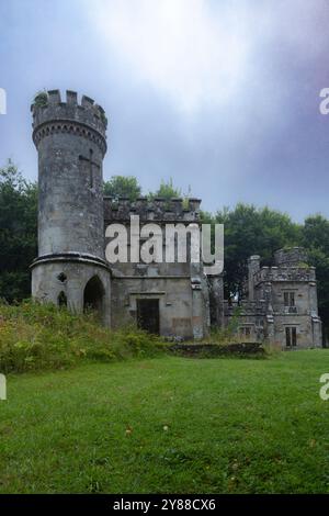 Abbandonato Ballysaggartmore Lodge, rovine storiche vicino a Lismore nella campagna irlandese Foto Stock