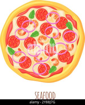 Icona della pizza a base di pesce. Menu Pizzeria con gustosi top isolati su sfondo bianco Illustrazione Vettoriale