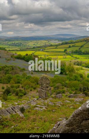 Guardando in basso su Bowersman Nose Dartmoor Devon da Hayne Down Foto Stock