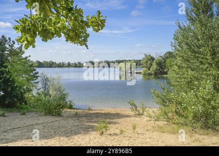 Spiaggia balneare sul lago dell'aeroporto, Tegel, Reinickendorf, Berlino, Germania, Europa Foto Stock