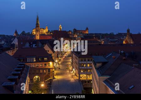 Vista panoramica della città vecchia di Norimberga e del castello imperiale, della Germania e dell'Europa Foto Stock