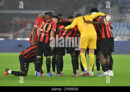 Roma, Lazio. 3 ottobre 2024. OGC Nice player's during the Europa League Second Qualifications round - 2nd leg match between SS Lazio vs OGC Nice at Olympic Stadium, Italia, 3 ottobre 2024. Credito: massimo insabato/Alamy Live News Foto Stock