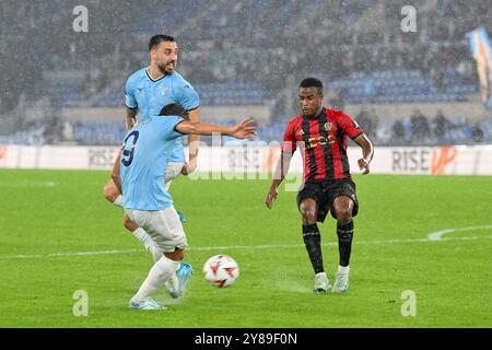 3 ottobre 2024, Stadio Olimpico, Roma, Italia; UEFA Europa League Football; Lazio contro Nizza; Pedro delle SS Lazio segna il gol 1-0 al 20° minuto Foto Stock