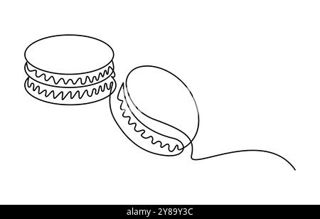 Macaron cookie one continuous line design. Restaurant food menu design concept. Decorative elements drawn on a white background, Macaroons cookies Illustrazione Vettoriale