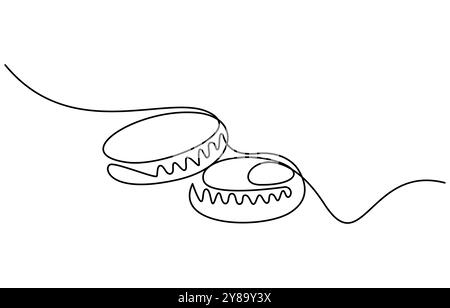 Macaron cookie one continuous line design. Restaurant food menu design concept. Decorative elements drawn on a white background, Macaroons cookies Illustrazione Vettoriale