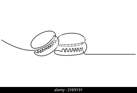 Macaron cookie one continuous line design. Restaurant food menu design concept. Decorative elements drawn on a white background, Macaroons cookies Illustrazione Vettoriale