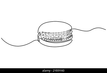 Macaron cookie one continuous line design. Restaurant food menu design concept. Decorative elements drawn on a white background, Macaroons cookies Illustrazione Vettoriale