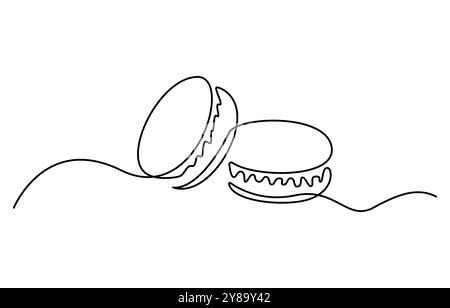 Macaron cookie one continuous line design. Restaurant food menu design concept. Decorative elements drawn on a white background, Macaroons cookies Illustrazione Vettoriale