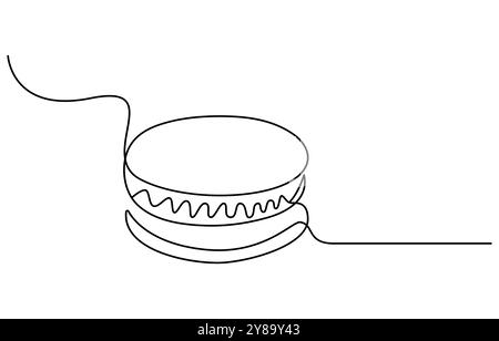 Macaron cookie one continuous line design. Restaurant food menu design concept. Decorative elements drawn on a white background, Macaroons cookies Illustrazione Vettoriale