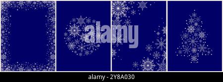 Modello di biglietti per Natale e Capodanno con fiocchi di neve Illustrazione Vettoriale