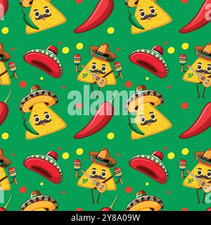 Design colorato senza cuciture con tacos e sombrero Illustrazione Vettoriale