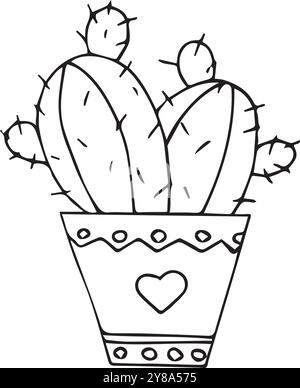 Disegno Doodled Houseplant su sfondo bianco. Perfetto per etichette, stampe e biglietti d'auguri. Illustrazione Vettoriale