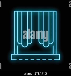 Cabina di votazione luminosa in linea al neon con icona a tendina isolata su sfondo nero. Illustrazione vettoriale Illustrazione Vettoriale