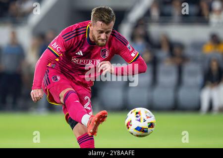 L'attaccante del St. Louis City Rasmus Alm (21) durante una partita della MLS contro il LAFC, mercoledì 2 ottobre 2024, al BMO Stadium di Los Angeles, CA. LAFC defea Foto Stock