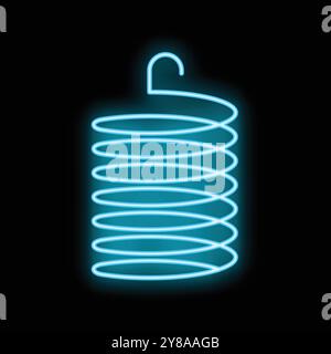 Insegna al neon che rappresenta una molla metallica illuminata di luce blu su sfondo nero Illustrazione Vettoriale