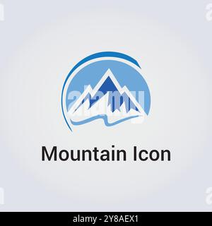 Mountain Road Logo, icona, Logo per le aziende, Card Mock up in diversi colori, Blu, cerchio, Wave, Peak Illustrazione Vettoriale