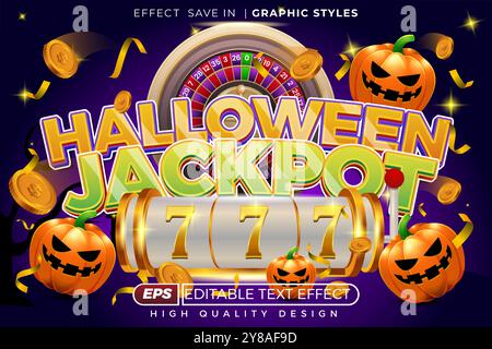 jackpot di halloween con effetto testo 3d modificabile Illustrazione Vettoriale