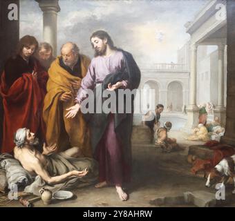 Cristo che guarisce il paralitico presso la piscina di Bethesda dal pittore barocco spagnolo Bartholome Esteban Murillo presso la National Gallery, Londra, Regno Unito Foto Stock