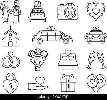 Set icone relative al matrimonio Illustrazione Vettoriale