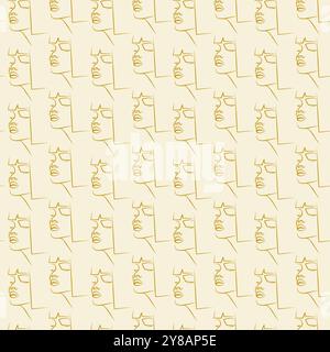 Disegno a linea continua delle facce ripetizione continua. Concetto minimalista alla moda, illustrazione vettoriale. Trama vettoriale infinita per carta digitale e tessuto. Illustrazione Vettoriale