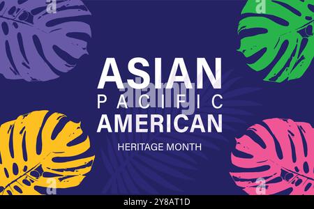 Mese della tradizione asiatica americana, hawaiana e delle isole del pacifico. Asian Pacific American Heritage Month su sfondo blu, design per banner vettoriali Illustrazione Vettoriale