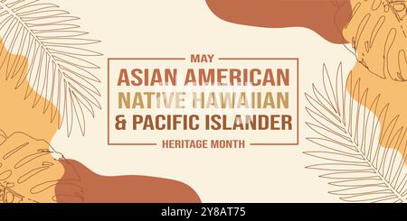 Mese della tradizione asiatica americana, hawaiana e delle isole del pacifico. Asian Pacific American Heritage Month su sfondo blu, design per banner vettoriali Illustrazione Vettoriale