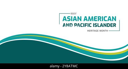 Mese della tradizione asiatica americana, hawaiana e delle isole del pacifico. Asian Pacific American Heritage Month su sfondo blu, design per banner vettoriali Illustrazione Vettoriale