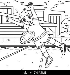 Giocatore di rugby che carica la pagina dei colori della palla Illustrazione Vettoriale