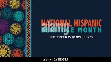 Mese ispanico del patrimonio. Banner web vettoriale, poster, scheda per social media, reti. Saluto con il testo del mese della tradizione ispanica nazionale Illustrazione Vettoriale
