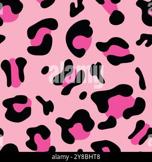 Stampa di pellicce in pelle di stampa leopardata rosa e nera. Ideale per il design classico di prodotti animali, tessuto, carta da parati, sfondi, inviti, design della confezione Illustrazione Vettoriale