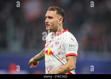 Lipsia, Germania. 2 ottobre 2024. 02.10.2024, Fussball, Saison 2024/2025, Champions League, 2. Spieltag, RB Leipzig - Juventus Torino, David Raum (RB Leipzig) foto: Tim Rehbein/RHR-FOTO/dpa/Alamy Live News Foto Stock