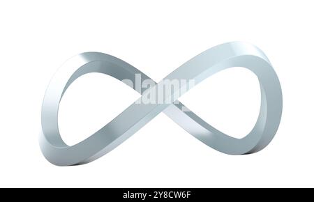 Simbolo a infinito argento che avvolge lo sfondo bianco isolato 3d. Foto Stock