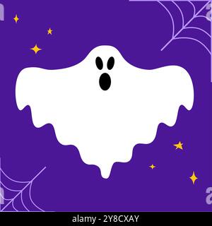 "disattiva fantasma". Poltergeist. Fantasma volante. Un fantasma carino, divertente e felice. Spirito spaventoso. Halloween Phantom in un semplice e moderno stile cartoni animati. Fantasmi spaventosi Illustrazione Vettoriale