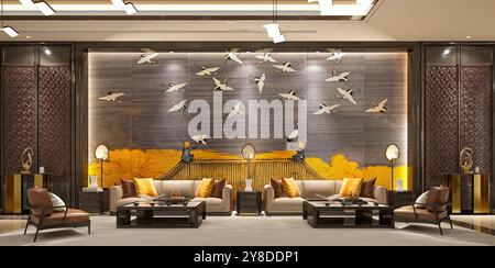 3D render luxury hotel reception lobby Foto Stock