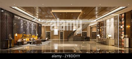 3D render luxury hotel reception lobby Foto Stock