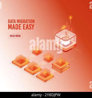 Protezione dei dati personali, sala server, concetto di data center, elaborazione di big data Illustrazione Vettoriale