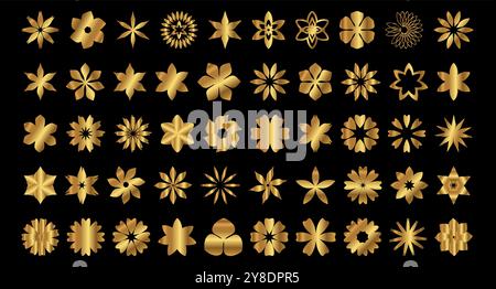 Set di fiori dorati con elementi semplici e accattivanti per la silhouette dei fiori Illustrazione Vettoriale