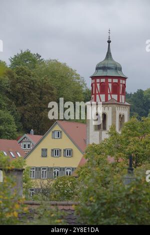 Torre della Chiesa di San Giovanni Battista, Steinbach, Kochertal, Kocher, Schwaebisch Hall, Hohenlohe, Heilbronn-Franken, Baden-Wuerttemberg, Germania, Europa Foto Stock