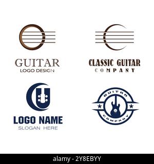 Timbro con stemma Cross Guitar Music Band Design retro vintage Illustrazione Vettoriale