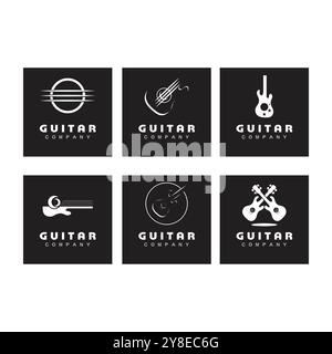 Timbro con stemma Cross Guitar Music Band Design retro vintage Illustrazione Vettoriale