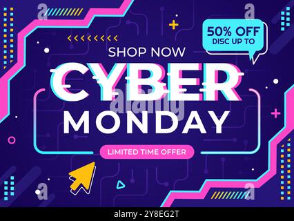 Illustrazione vettoriale evento Cyber Monday con Super sale e grande sconto acquisti merci in sacchetti di carta per promozioni in un backgroun cartoncino piatto Illustrazione Vettoriale