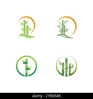 Bambù con logo a foglia verde modello vettoriale di illustrazione Illustrazione Vettoriale