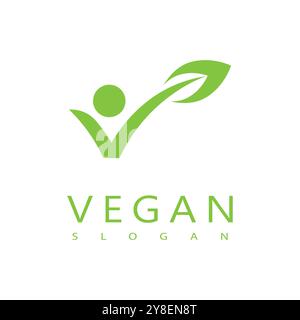 Design del simbolo del modello vettoriale del logo Vegan Illustrazione Vettoriale