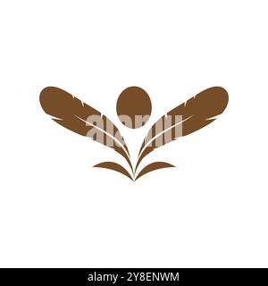 modello vettoriale con logo a piume e design dei simboli Illustrazione Vettoriale