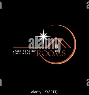 Design del logo concept grafico immagine grafica vettoriale premium grafica a mezzaluna casa sul tetto del villaggio stelle notturne relative a mutui immobiliari Illustrazione Vettoriale