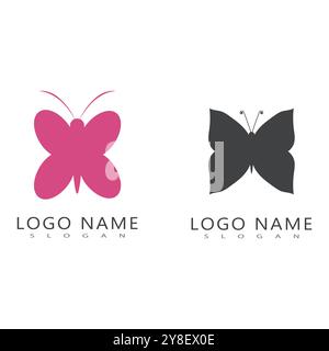 Logo Beauty Flying Butterfly con design minimalista in monolina Illustrazione Vettoriale