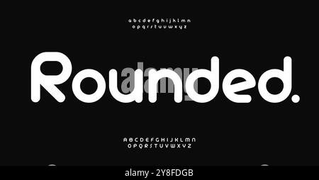 Carattere arrotondato senza serif, lettere geometriche minimalistiche, design elegante e morbido per un logo contemporaneo, titolo audace, tipografia pulita. Elegante Illustrazione Vettoriale