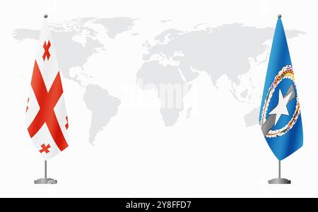 Bandiere della Georgia e delle Isole Marianne Settentrionali per l'incontro ufficiale sullo sfondo della mappa mondiale. Illustrazione Vettoriale