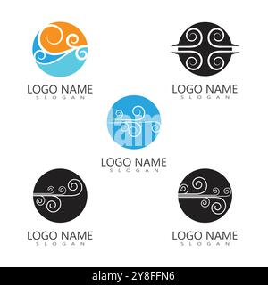 Design del modello vettoriale con logo isolato con icona del vento Illustrazione Vettoriale
