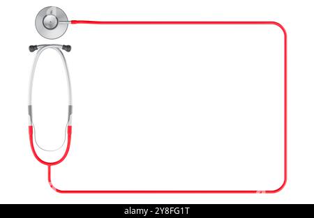 Stetoscopio rosso come cornice per testo, rendering 3D isolato su sfondo bianco Foto Stock